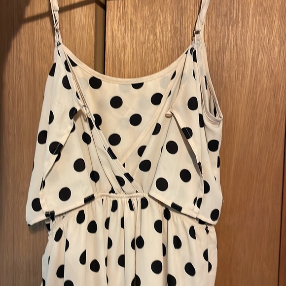 Cute black polka dot and tan  Dress. It does come about mid thigh. - Picture 2 of 2